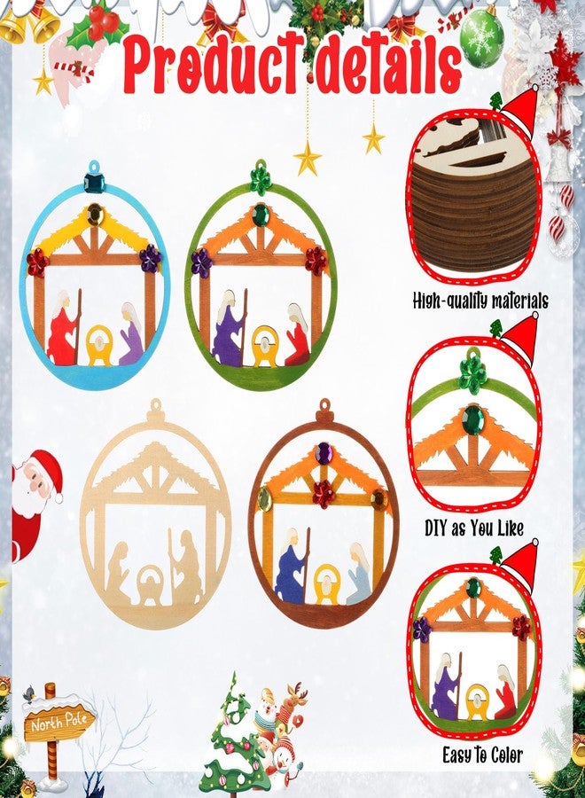 DoubleFill مجموعة أدوات صنع زينة ميلاد المسيح من دبل فيل، 24 قطعة، مناسبة للأطفال في الفصول الدراسية، زينة خشبية غير مكتملة لتعليق ميلاد المسيح، حرفة خشبية مسيحية للتلوين الذاتي لأنشطة الفنون المدرسية (دائرية) - Image 3